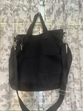 Lands End Black Canvas Tote Bag with Detachable Strap
